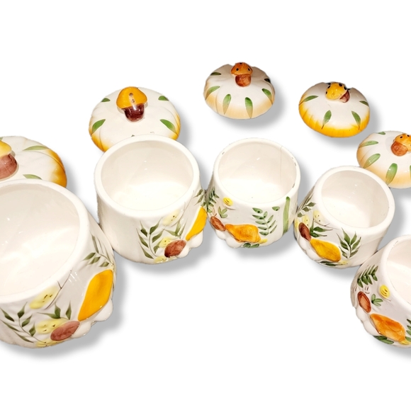 Set of 5 whimsical mushroom butterfly ceramic canisters - Picture 12 of 16